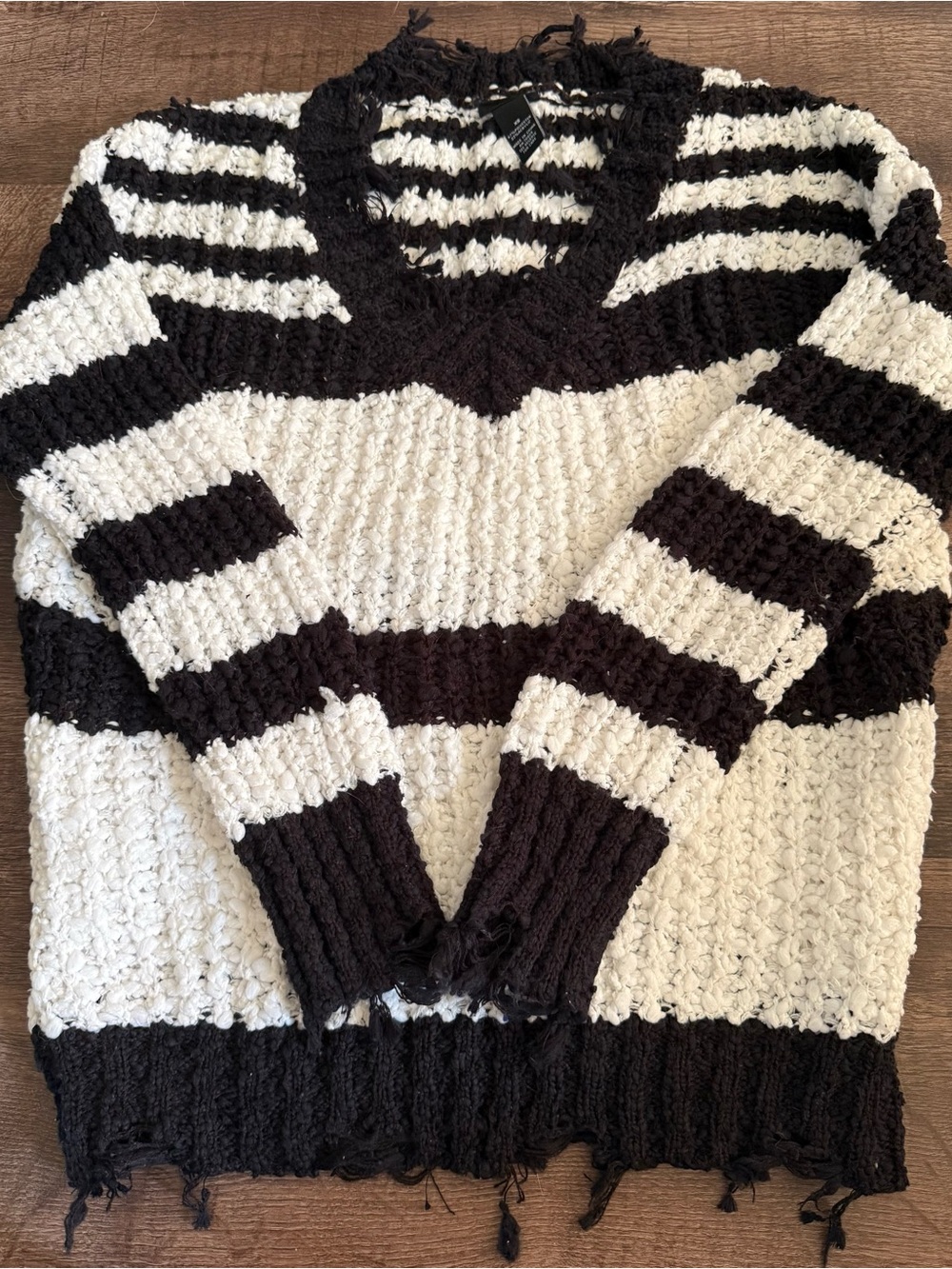 Rue21 Black and Cream Striped V-Neck Sweater